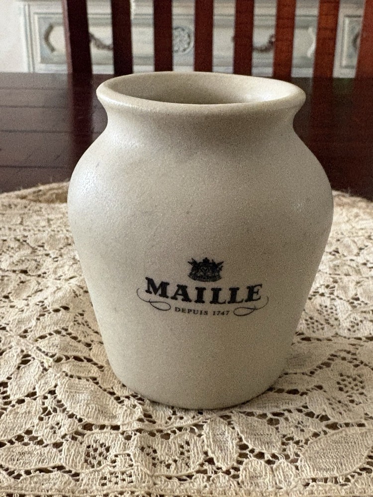 Vintage Maille Small Beige Stoneware Mustard Pot Crock Jar 4