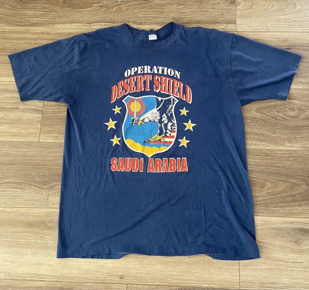 Vintage Single Stitch Operation Desert Shield Saudi Arabia Shirt Large 1990 Army