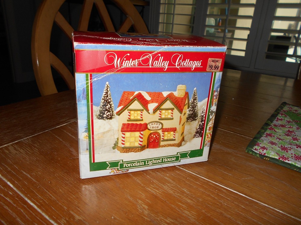 Winter Valley Cottages Candy Shop Christmas Village Porcelain House w/ Box
