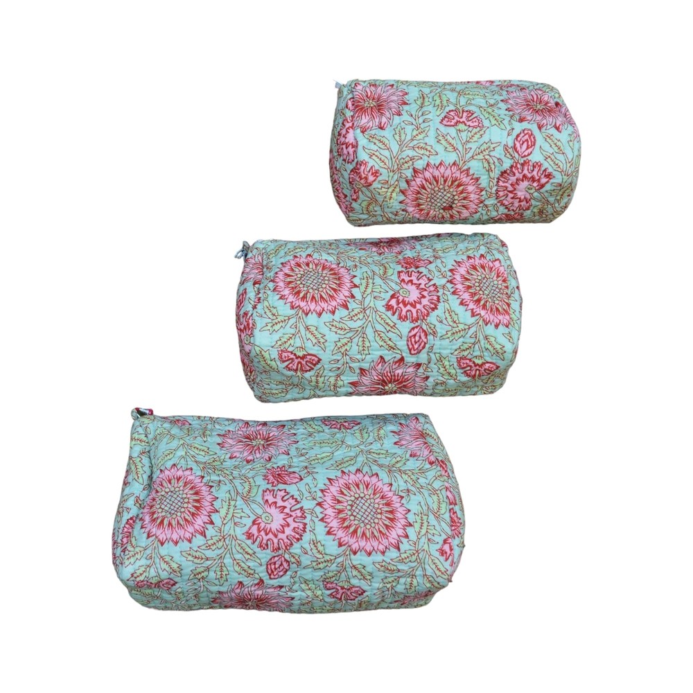 3-Piece Block Print Travel Organizer Set for Makeup & Essentials