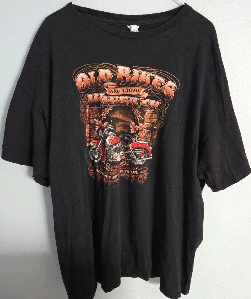 Old Bikes Good Whiskey T Shirt Mens 2XL Black Motorcycle Graphic Biker Tee