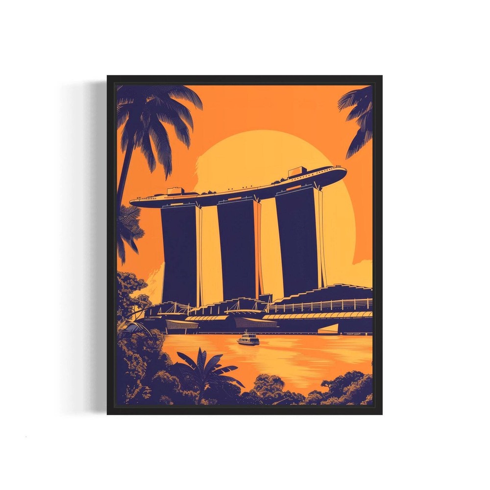 Marina Bay Sands Poster Art Print Vintage Retro Landmarks Painting Wall Art