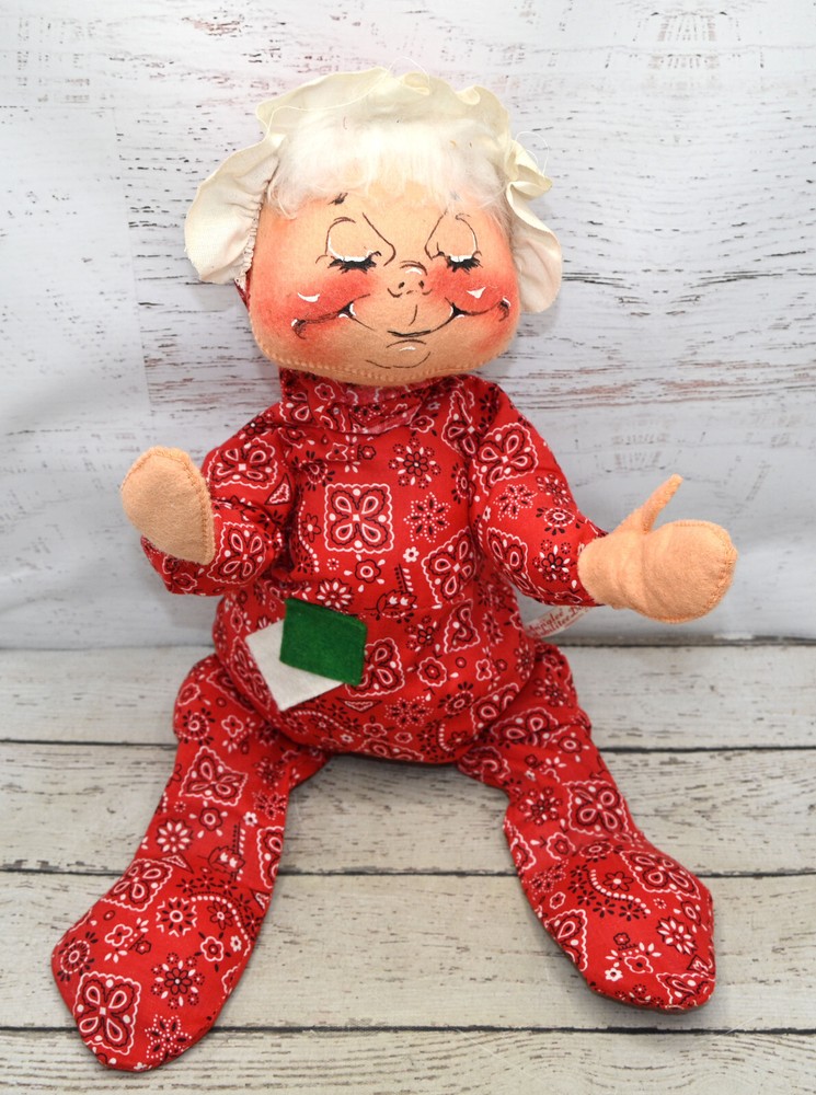 RARO De Colección Annalee 18” Navidad Sra. Claus/Abuela Pañuelo Pijama 1971 Muñeca-image