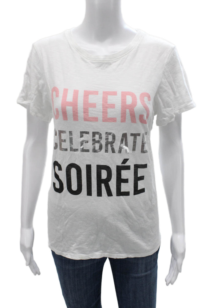 Cinq à Sept Womens White Cotton Graphic Crew Neck Short Sleeve T-Shirt Size SFree Shipping in US $100+ Orders | $6.95 Orders Below