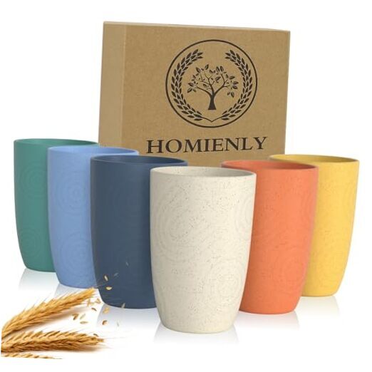 Drinking Glasses Premium Wheat Straw Unbreakable Cups - Set of 12 OZ Colorful