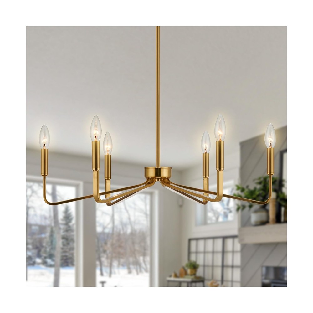 Brushed Gold Chandeliers for Dining Room, 6-Light Modern Farmhouse Chandelier...