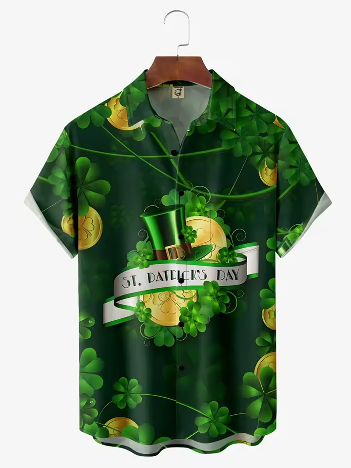 St Patricks Day Hawaiian Shirt Lucky Shamrock Stripe Green White Holiday