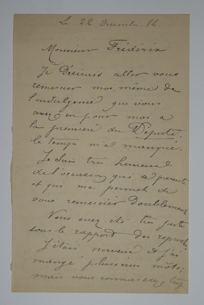 HUGUENET Felix - SIGNED AUTOGRAPH LETTER, TO Alfred FREDERIX, DECEMBER 1884