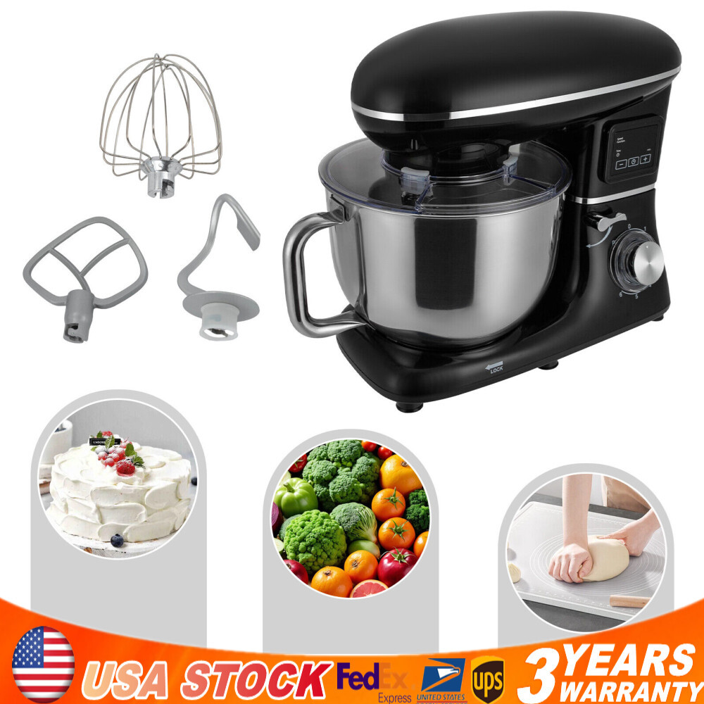 1350W Electric Stand Mixer 6 Speed 6.5 Quart Kitchen Beater Black ABS LCD Display