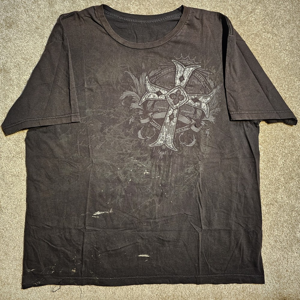 Vtg Y2k Thrashed Faded Gothic Cross Mens XL Pinkman T-Shirt Skate Emo Scene Punk