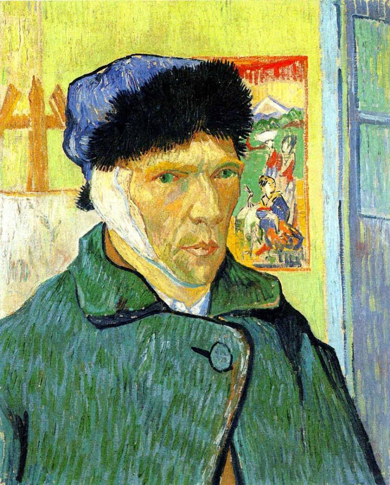 Vincent Van Gogh *FRAMED* CANVAS ART green Self Portrait Bandaged Ear 18x12
