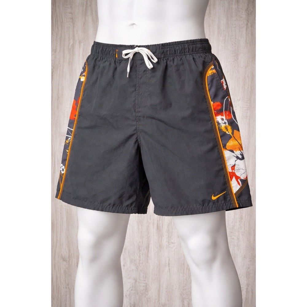 Nike Mens XL Swim Trunks Board Shorts Grey Orange Abstract Graphic Mesh Lined-image
