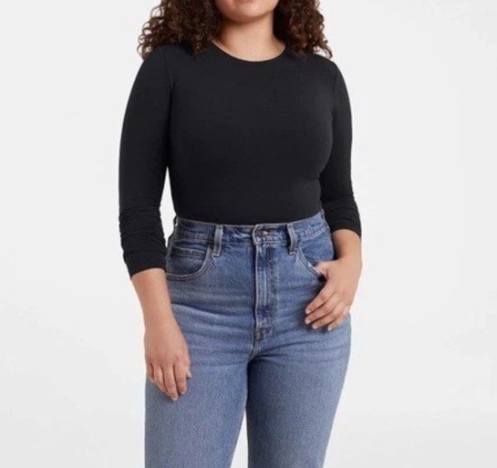 Nuuds Black Crewneck Long Sleeve Bodysuit Size Large