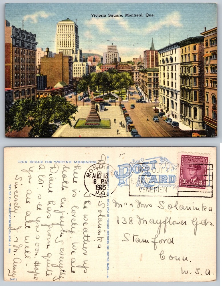 Victoria Square Montreal Canada Street View Postcard