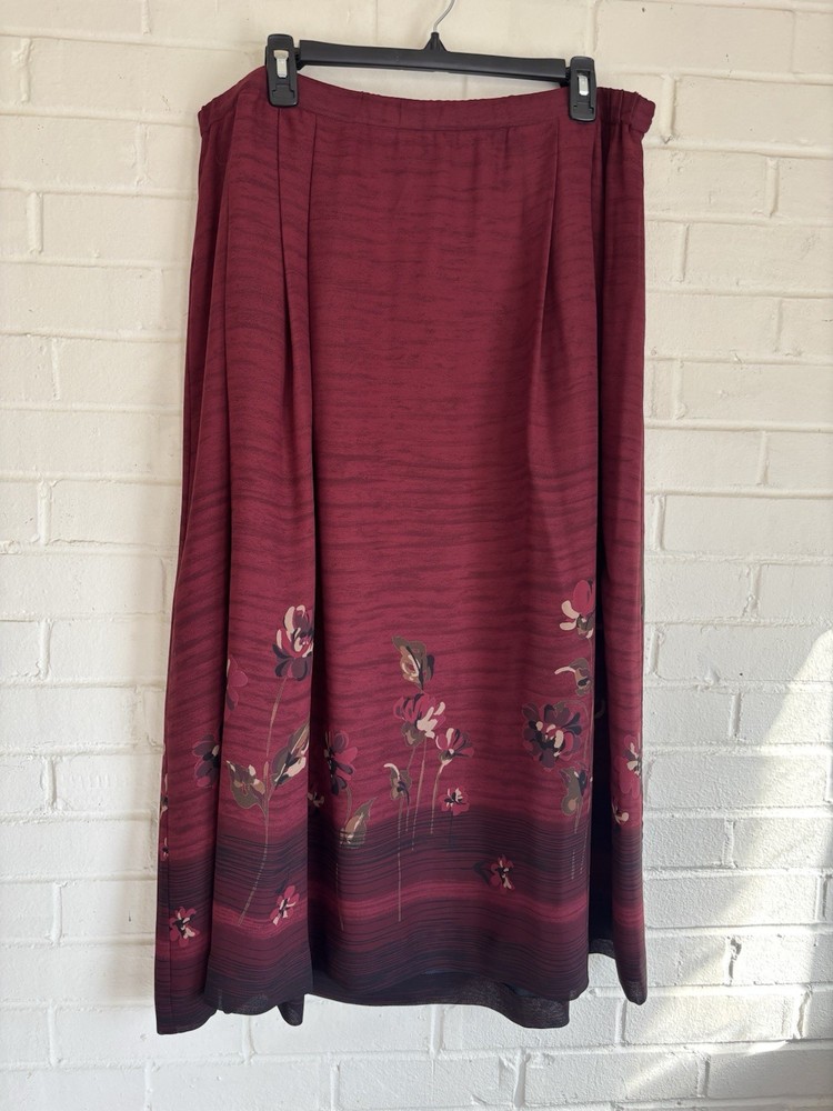 Vintage Pendleton Burgundy Red Floral Border Maxi Skirt Flowy LIned Size 18W