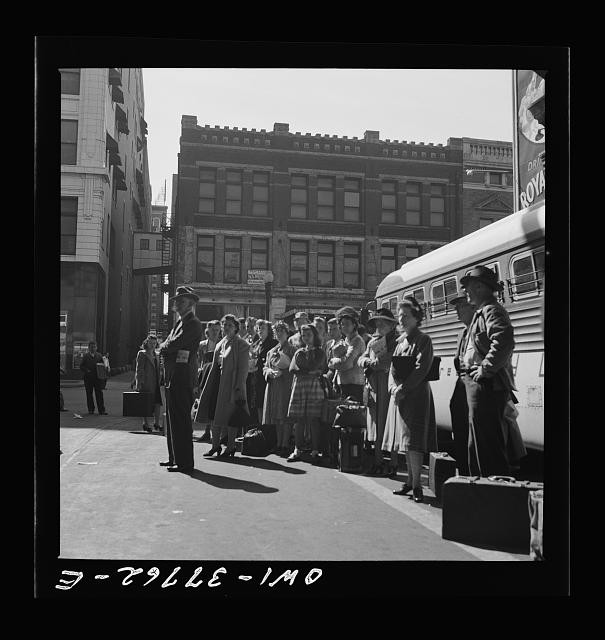 Indianapolis Indiana 1943 Greyhound Bus Station Passengers Waiting Bus