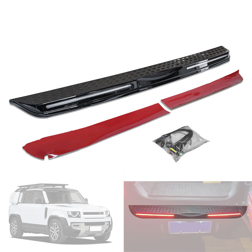Glossy black Rear Bumper Protector Red LED Light for LR Defender 2020-2025