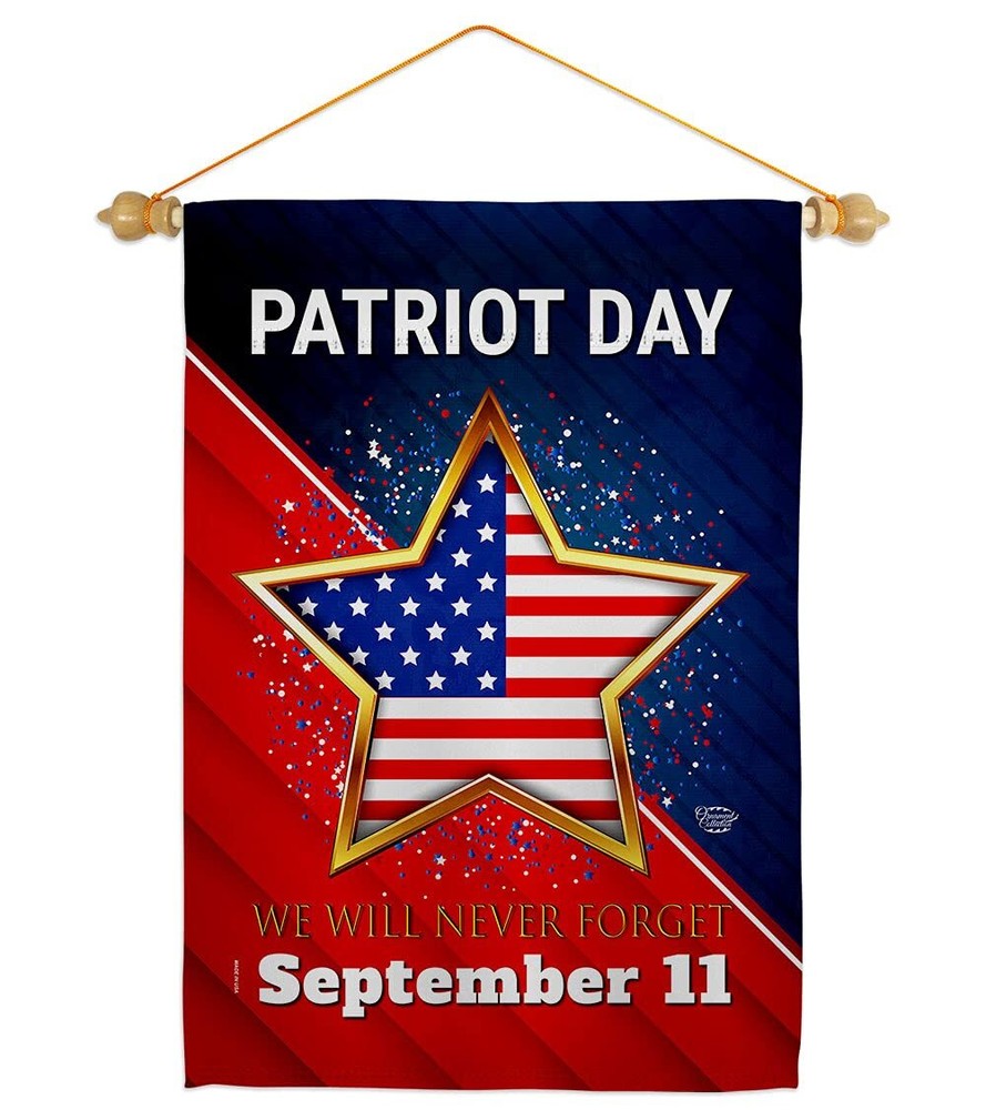 Never Forget 9/11 Garden Flag Set Wood Dowel Patriot Day World Planet Peace E...