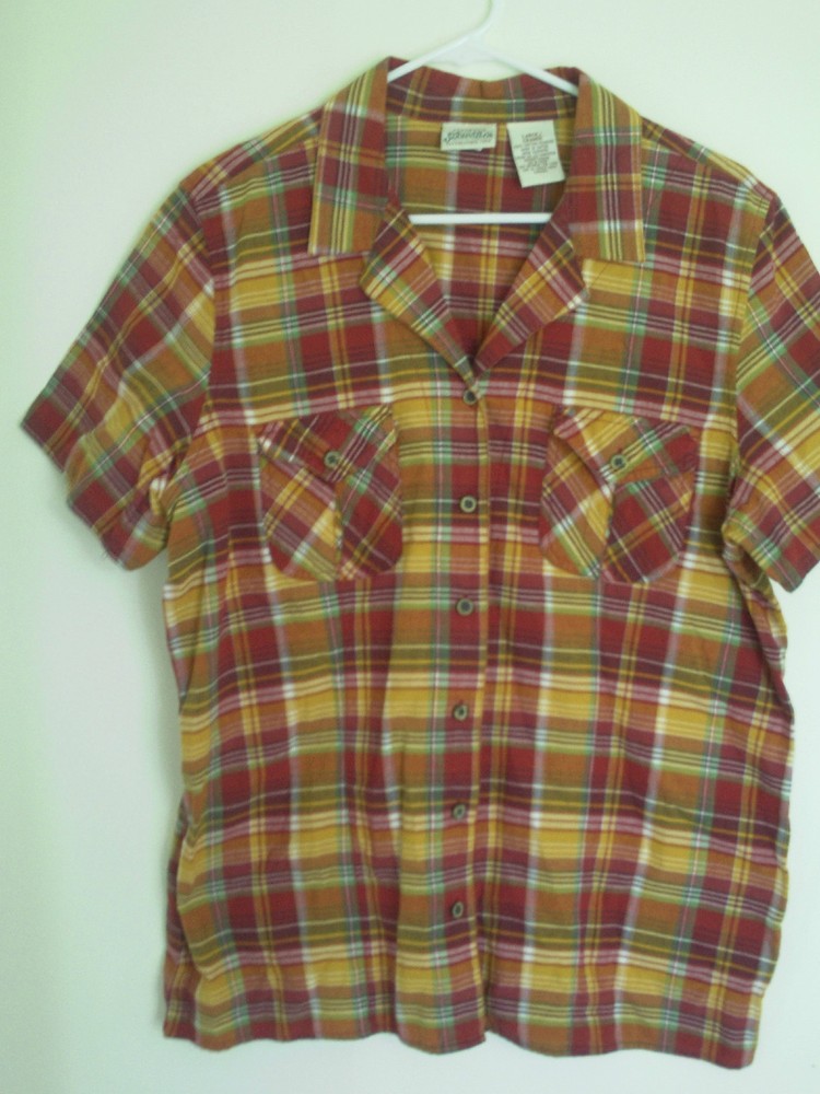 St John's Bay Multi-color plaid  Blouse Top Women's Size  Medium