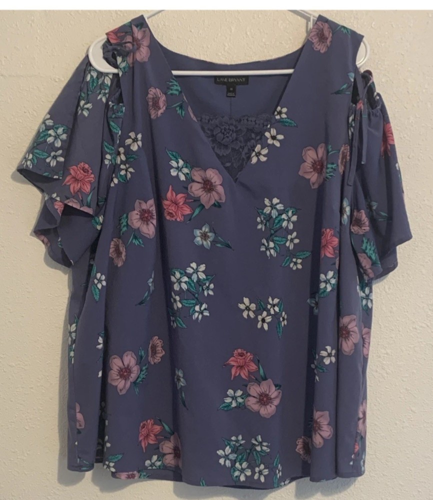 Lane Bryant Women's Short Sleeve V-Neck Floral Lace Blouse Purple Plus Size 20