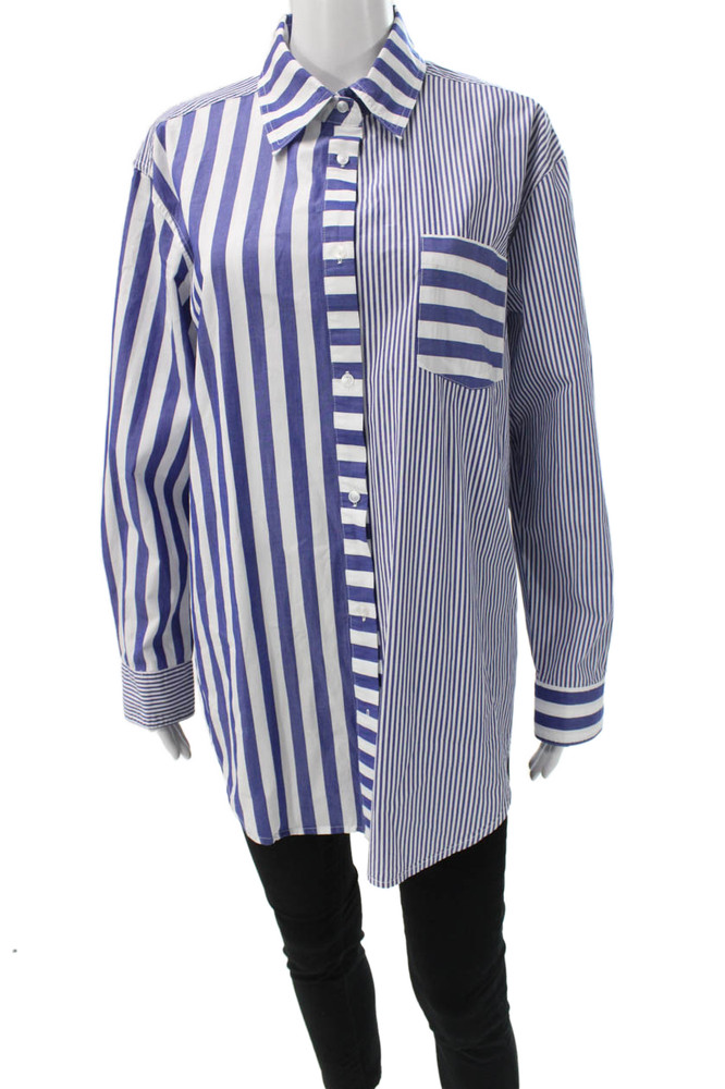 Solid & Striped Womens Blue Striped Cotton Collared Button Up Blouse Size SFree Shipping in US $100+ Orders | $6.95 Orders Below