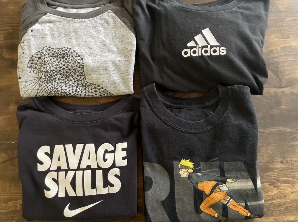 Adidas Nike & Naruto Boys Shirts Size 10/12 Lot of 4 Used Good