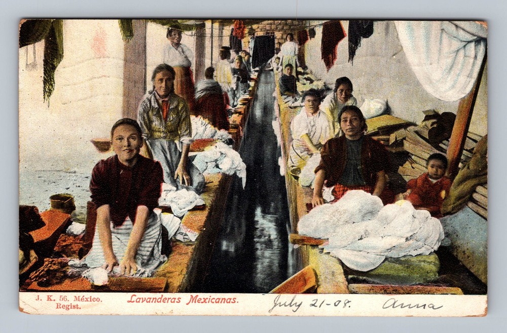 Mexico- Mexico City Laundry Women Postal Old Card View Vintage c1908 Postcard