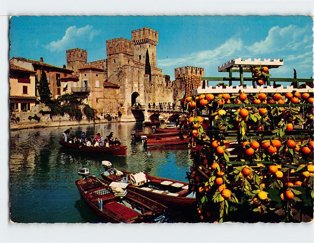 Postcard The Scaligero Castle The Garda lake Sirmione Italy