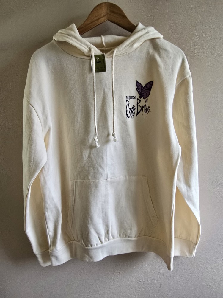 NWT Women's Tim Burton's Corpise Bride Size L Cream Pockets Hoodie Sweatshirt