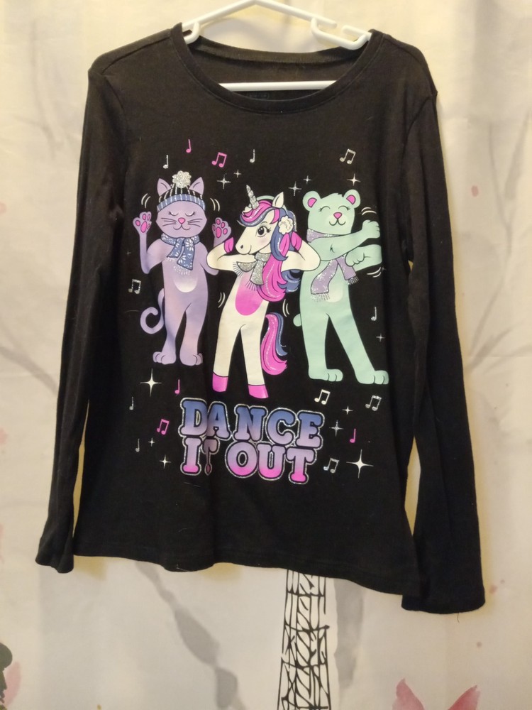 Childrens Place Girls  size 7/8 Black long sleeves Unicorn Tee shirt