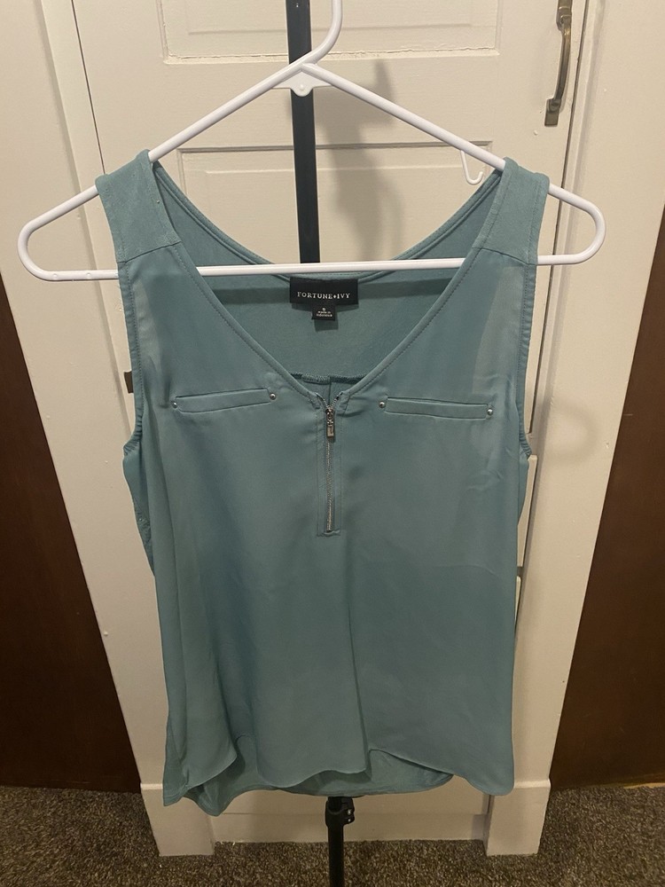 Fortune and Ivy Women's Sleeveless Top Teal Size Small