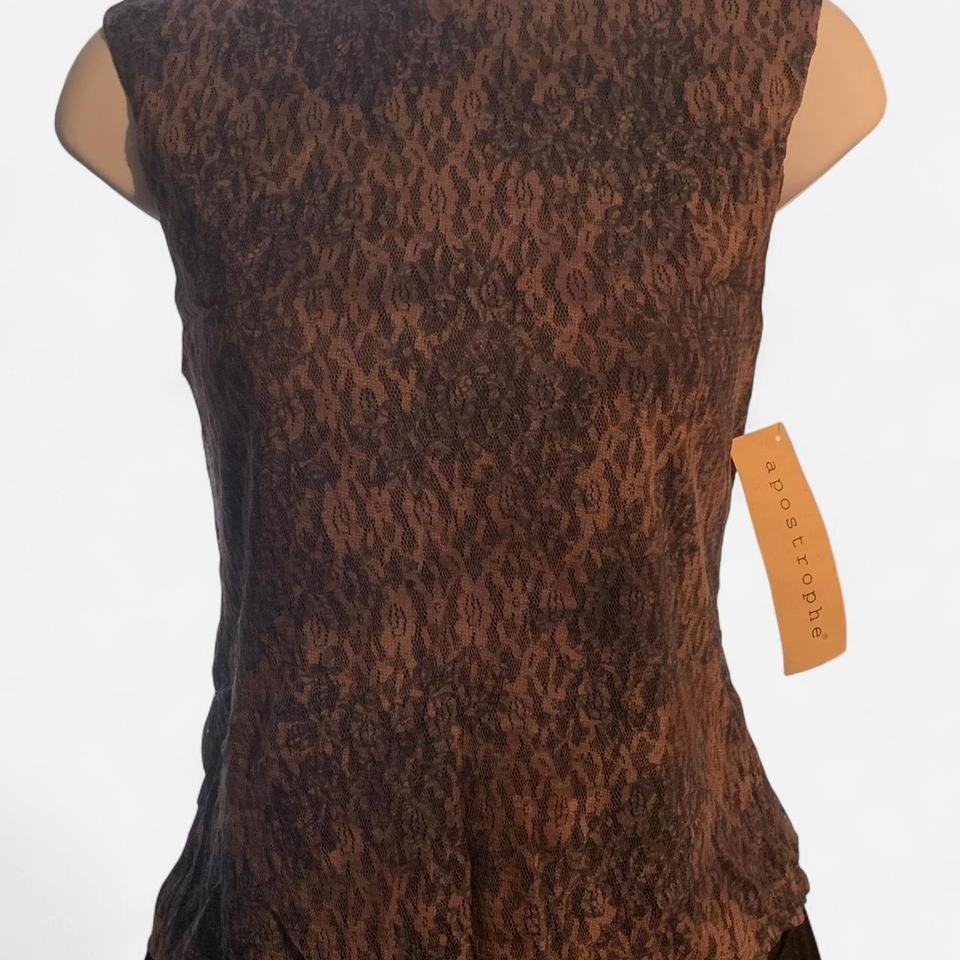 Vintage Y2K Deadstock Apostrophe Brown Lace Top - Size S