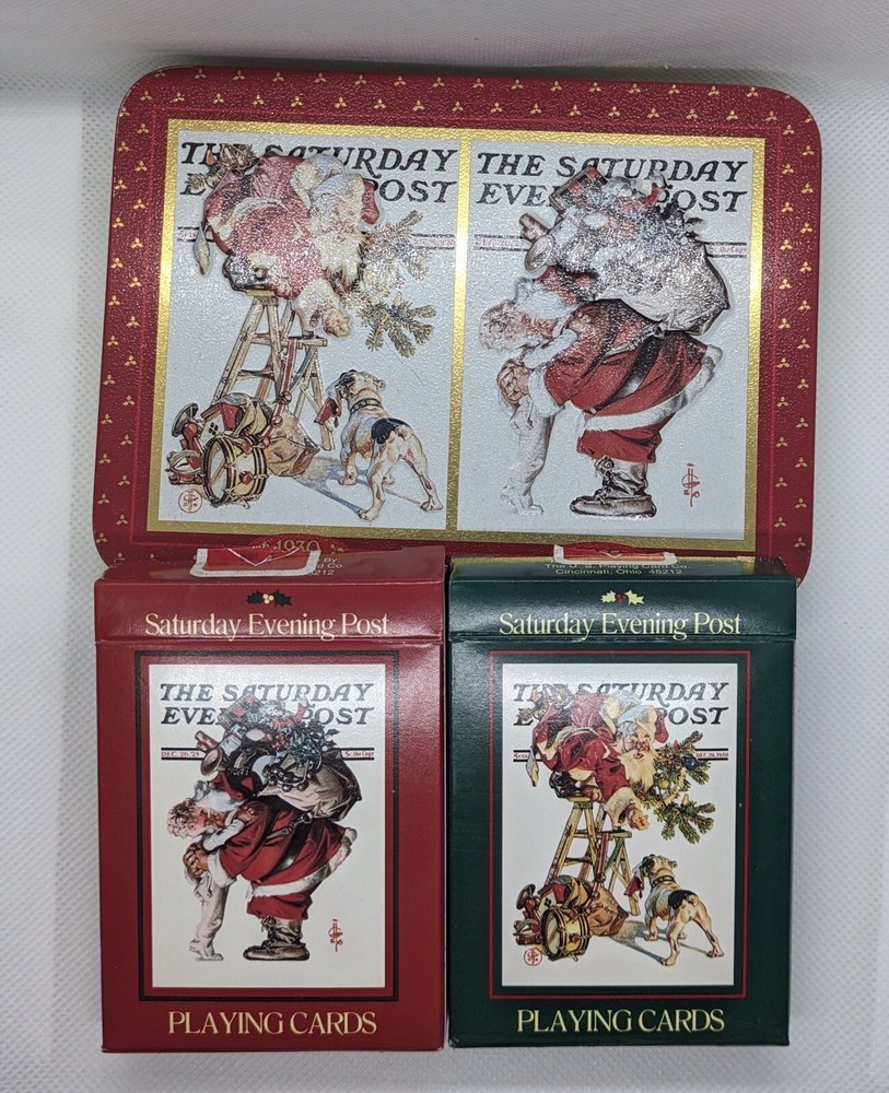 Vintage Saturday Evening Post 2 Decks Playing Cards 1997 Metal Tin
