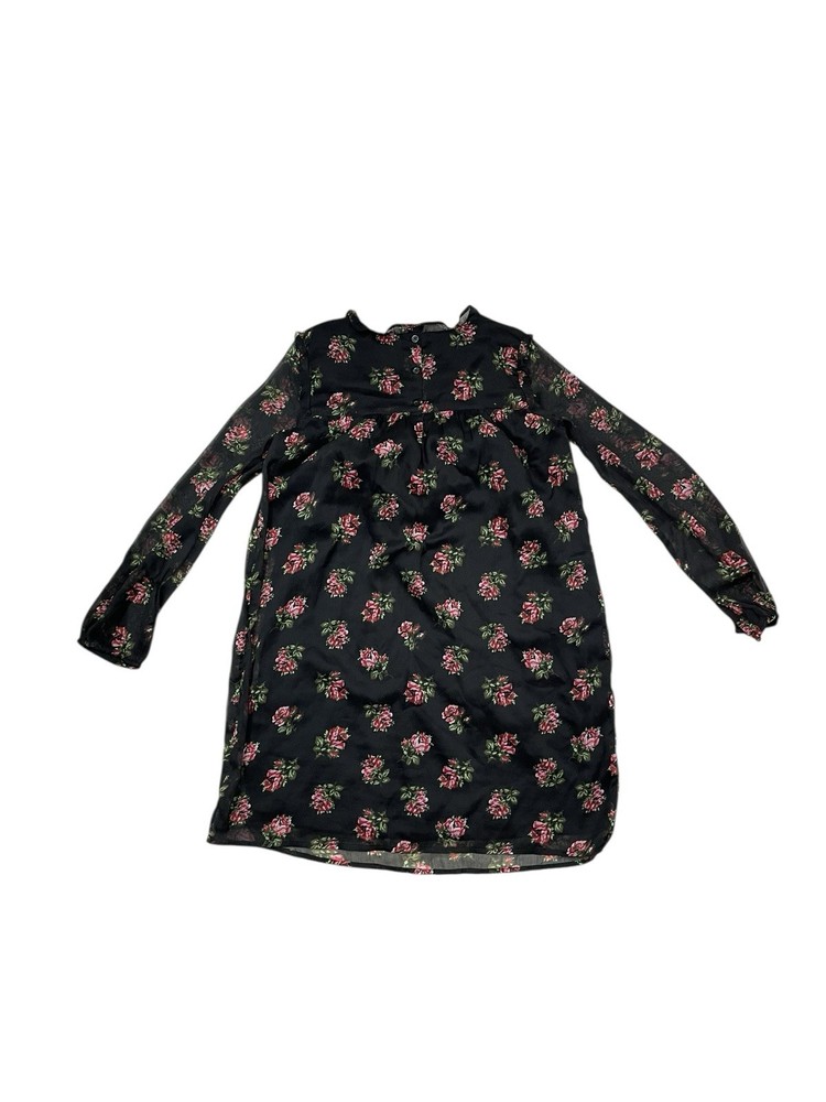 Gap Kids Girls Size XL Long Shee Sleeve Black Roses Print Dress