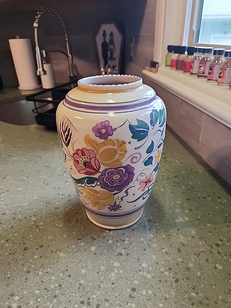 VTG Poole England Earthenware Art Deco Vase, Hand Painted, 1920s-1950s
