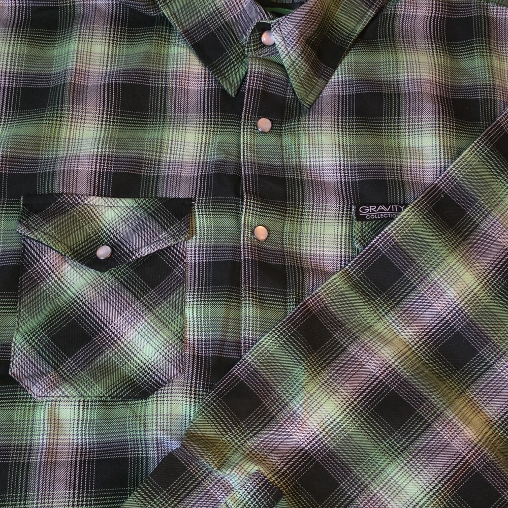 Dixxon Gravity Energy Men's XL Plaid Flannel Shirt Green Black D-Tech Button-Up