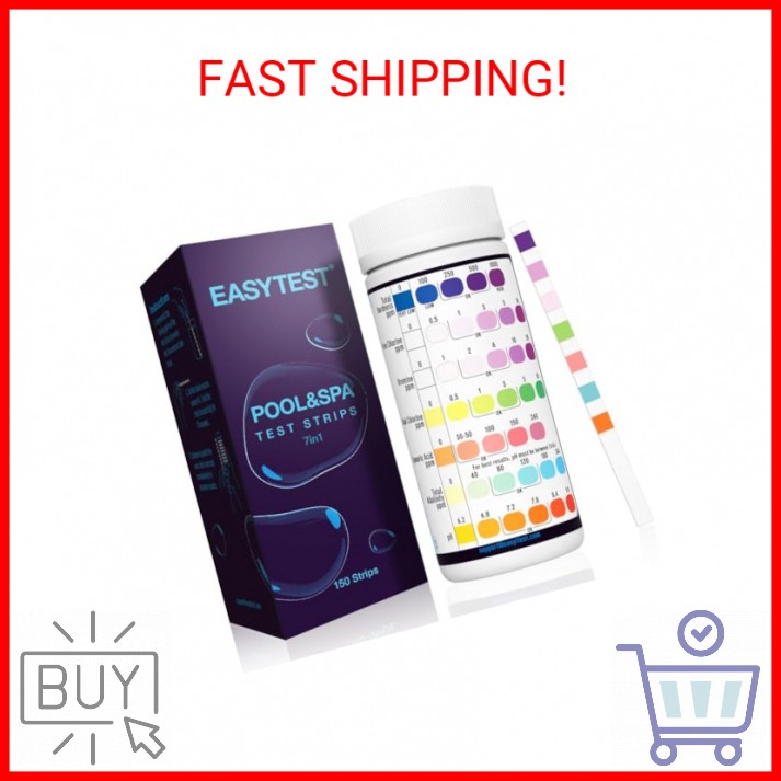 EASYTEST 7-Way Pool Test Strips, 150 Strips Water Chemical Testing for Hot tub a