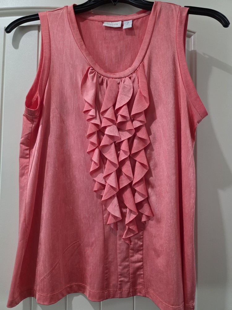 Chico's Sleeveless Ruffle Front Layering Tank Top Coral Orange Pink Size 2 Large
