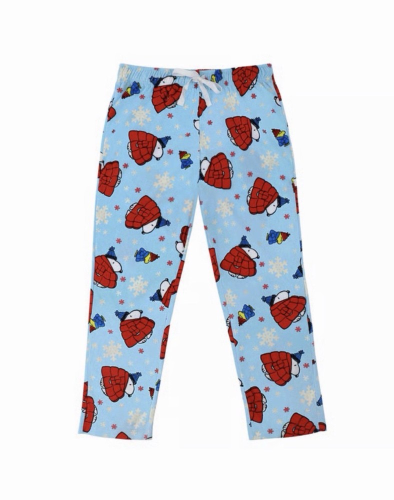 Peanuts Snoopy Woodstock Puffer Jacket Pajama Pants Light Blue Womens Size Small