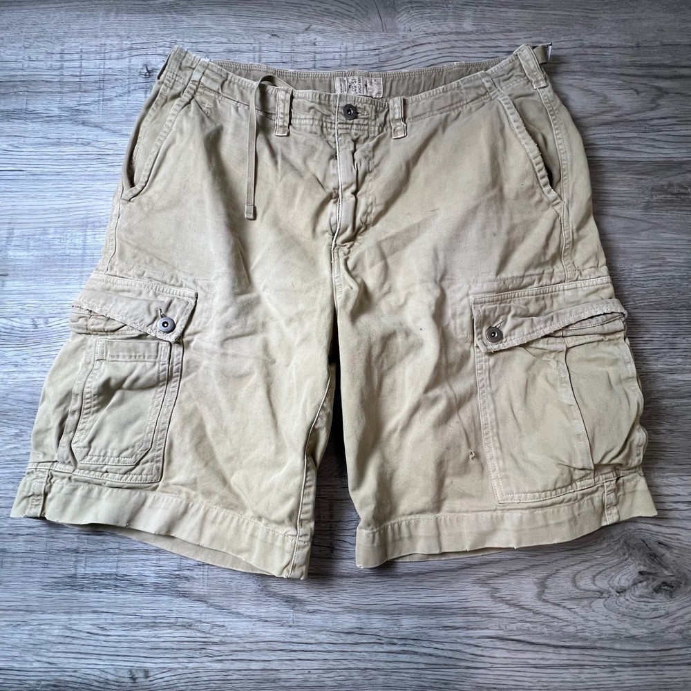 American Eagle Cargo Shorts Mens 34 Khaki Tan Cotton Relaxed Utility L98