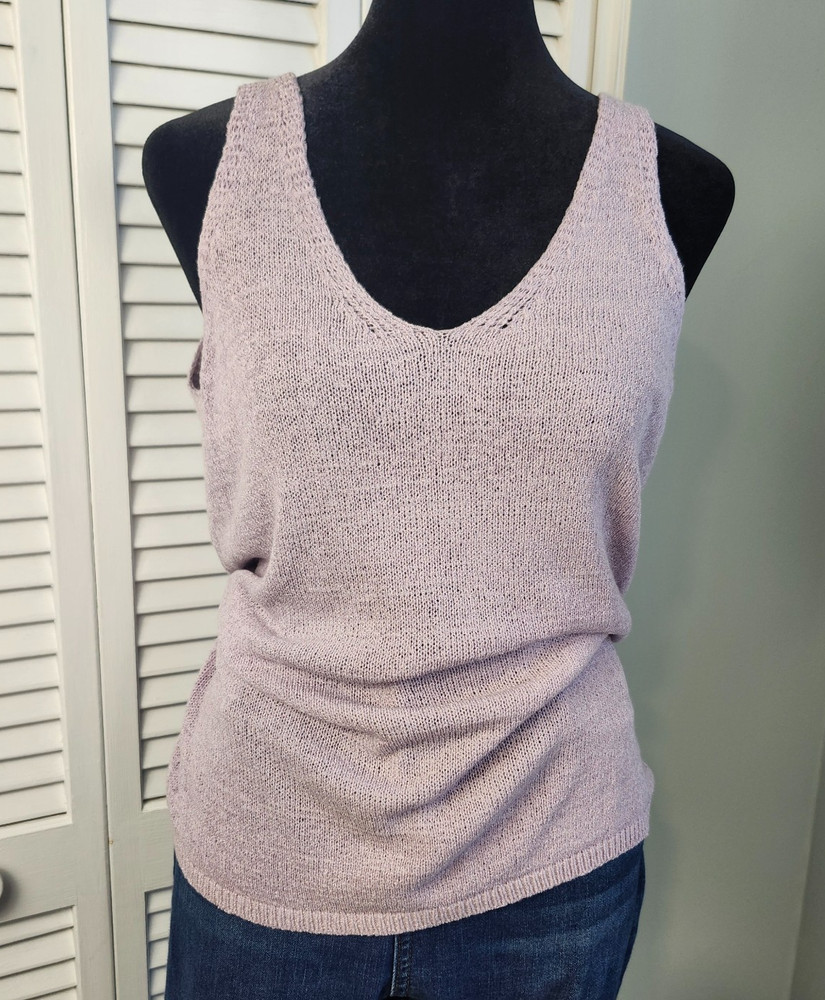 Lavender Knit Tank Top Medium V Neck Sexy V Back Open Knit Sweater Purple