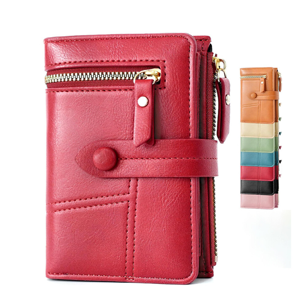 Women RFID Blocking Leather Wallet Compact Card Holder Purse