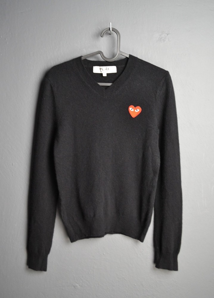 Comme Des Garcons Play S Black Wool Sweater V-neck