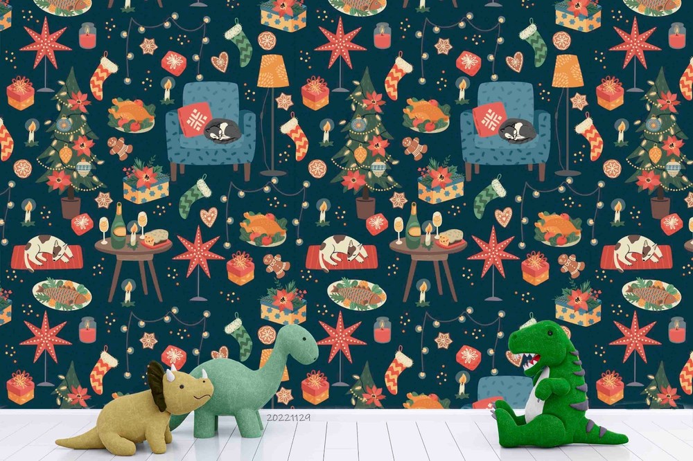 3D Christmas Theme Pattern Wall Murals Wallpaper Murals Wall Sticker 2