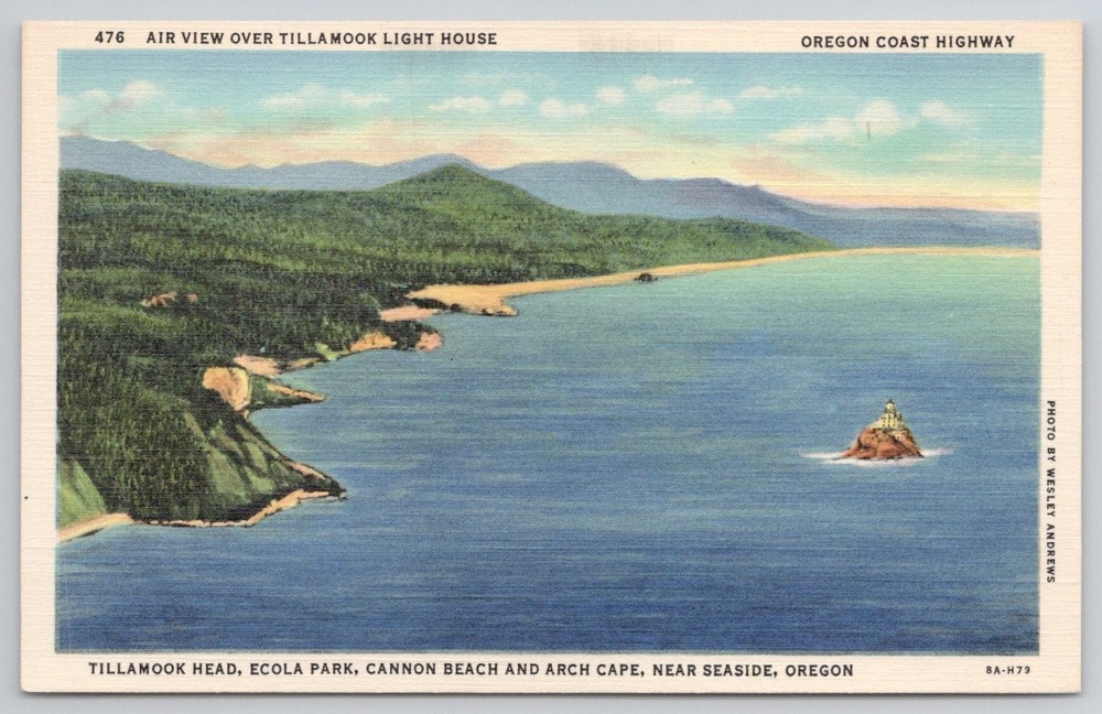 Tillamook Lighthouse Oregon Coast Highway Linen Postcard Seaside Ecola Park