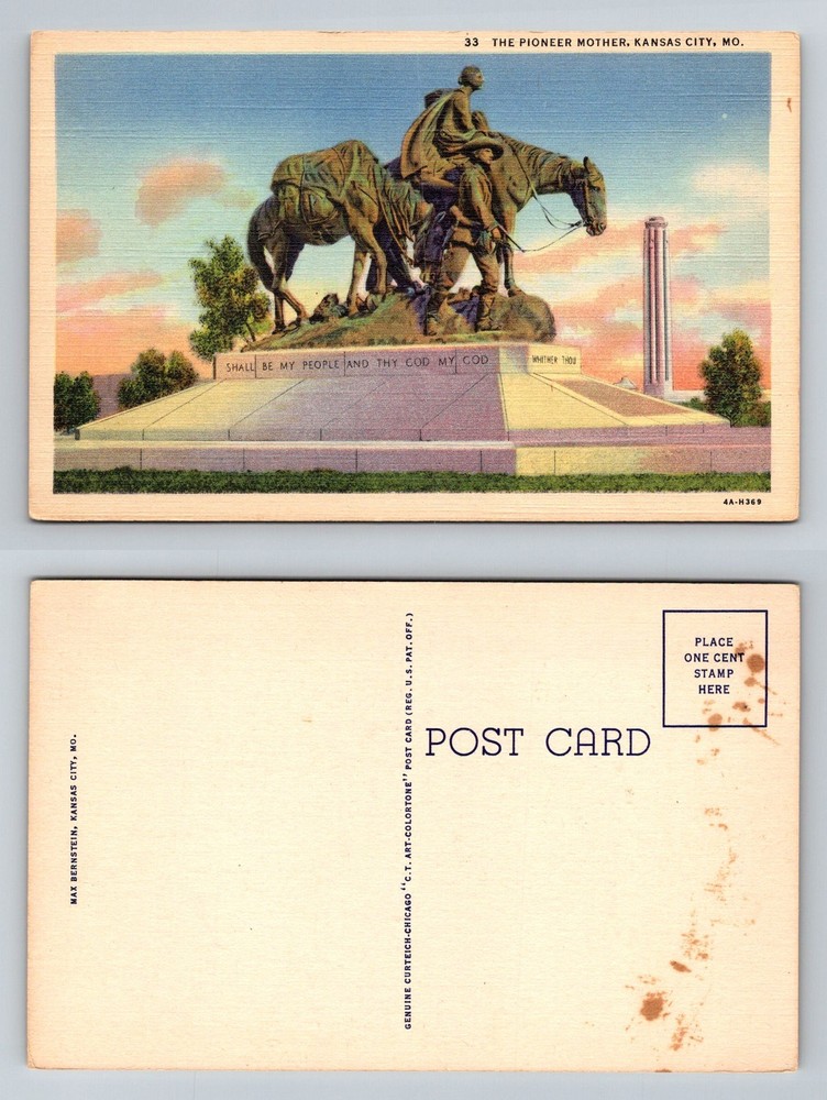 Kansas City, MO-Missouri, The Pioneer Mother Memorial Statue Vintage Postcard