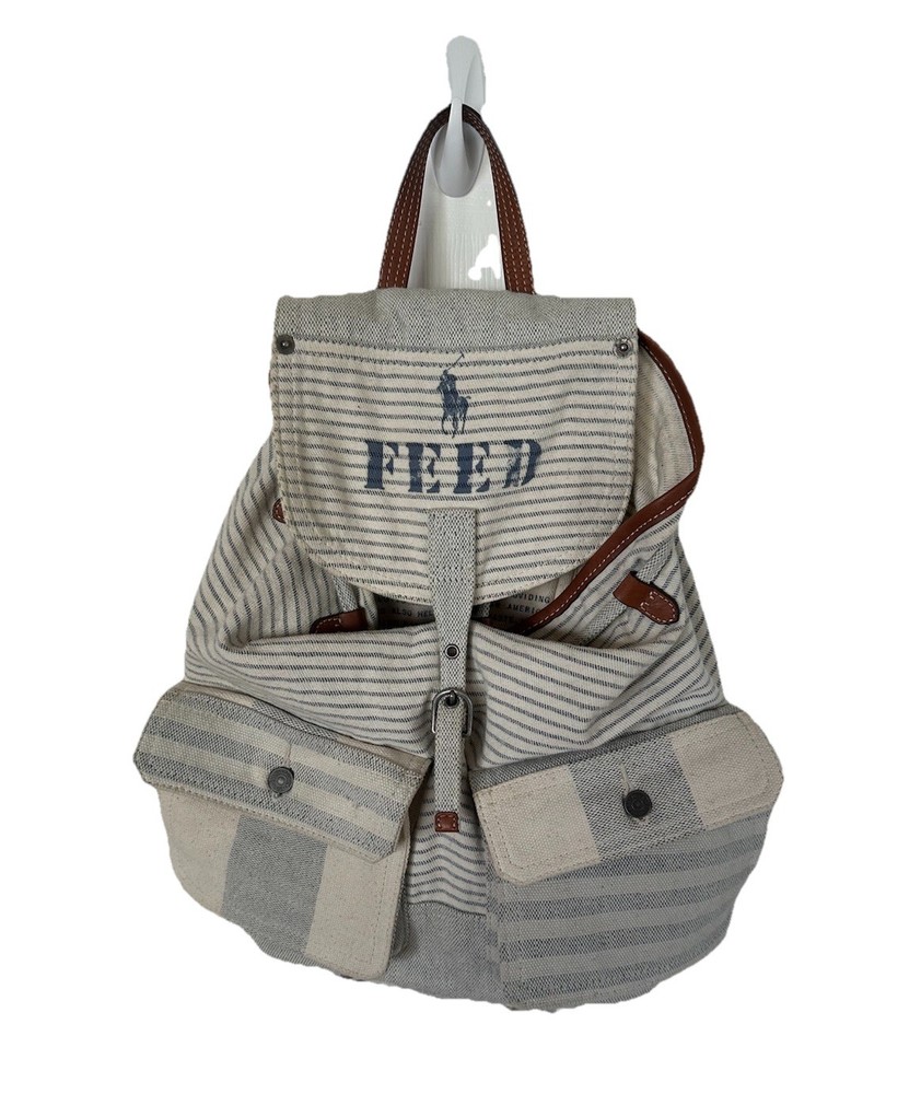 Polo Ralph Lauren FEED Canvas & Leather Backpack Bag SOLD OUT Rare