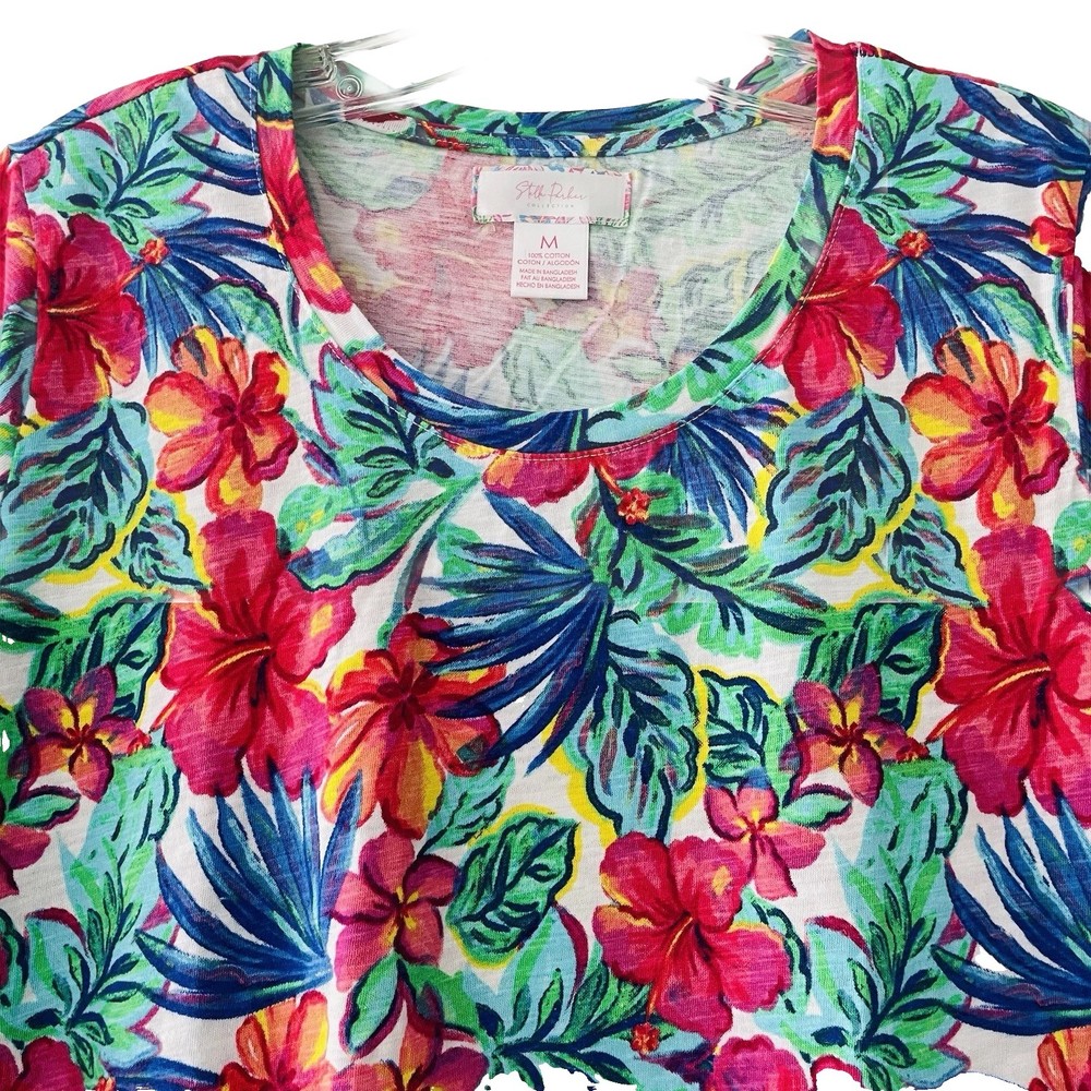 Stella Parker Women’s Size Medium Tropical Floral Colorful Casual Shirt Top