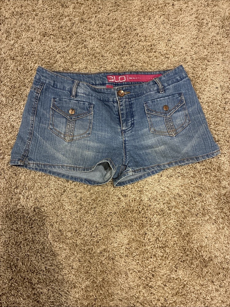 Glo Vtg Y2K Low Rise Denim Cargo Shorts Womens Sz 13 Grunge Streetwear Utility