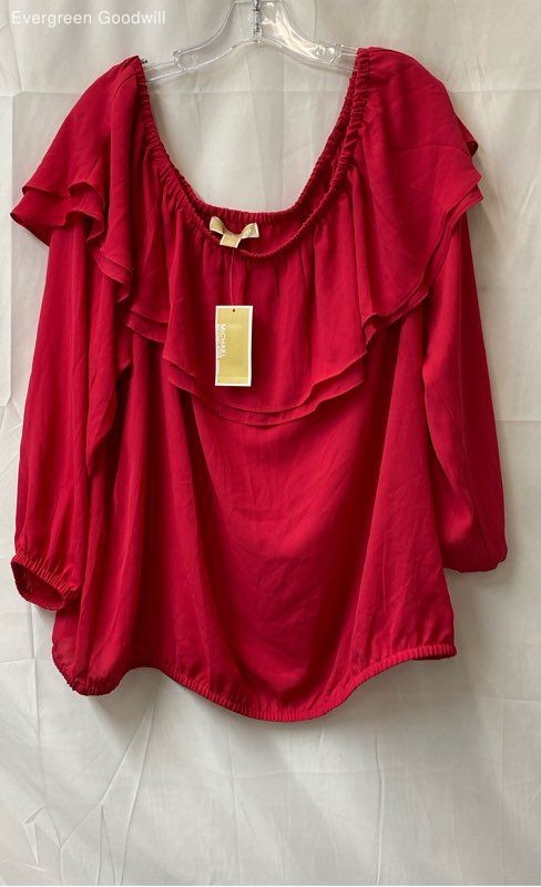 NWT Michael Kors Women's Pink Off The Shoulder Ruffle Blouse Top Size 2X